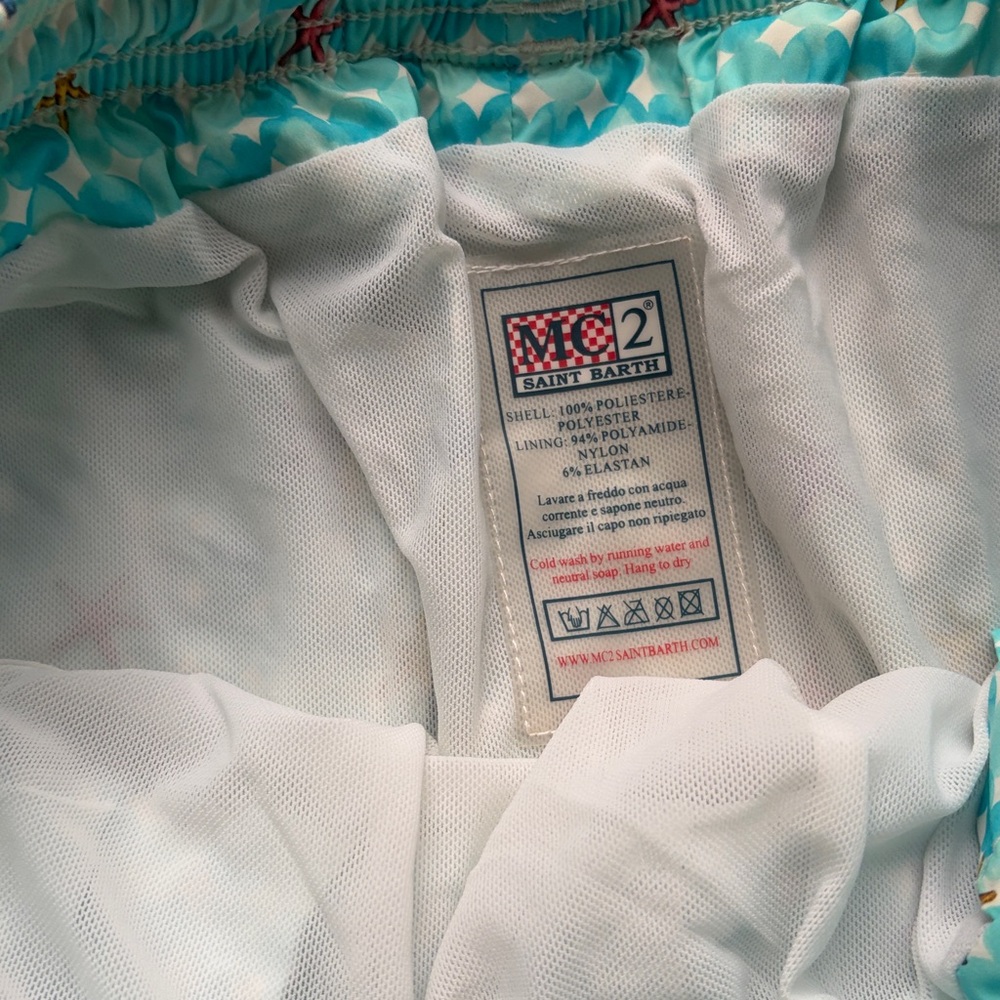 Boys MC2 Saint Barth Turquoise Star Pattern Swim Trunks - Picture 2 of 4